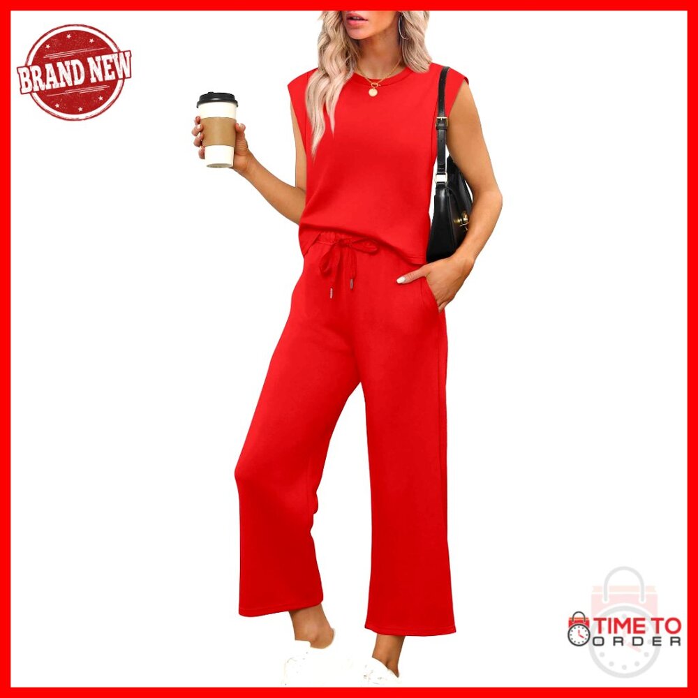 Two Piece Set Wide Leg Crop Pants Lounge Wear Casual Travel Outfit Summer